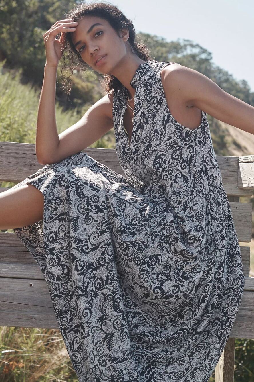 Maeve Anthropologie Marya Tiered Midi Maxi Dress Small Neutral Preppy Cottage